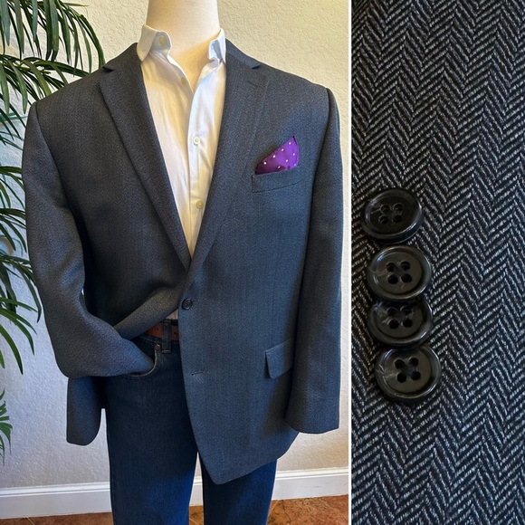 MICHAEL KORS MENS BLAZER SIZE 50 HERRINGBONE SPORT COAT POLY BLEND SUIT JACKET